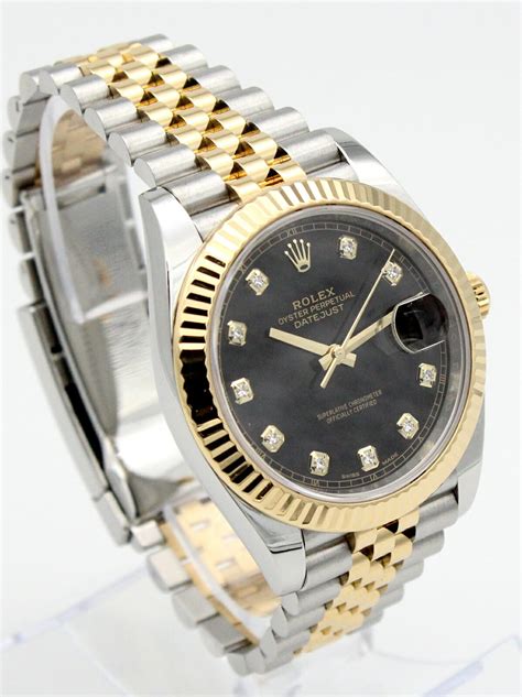 pre owned rolex men's datejust two tone automatic watch|Rolex Datejust 36mm black dial.